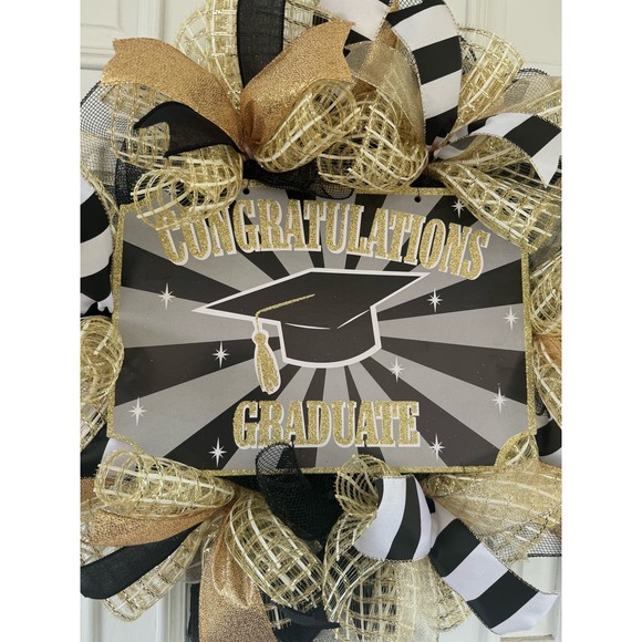 Congratulations Graduate Ribbon & Deco Mesh Wreath Door Hanger, Graduation Gift - Picture 2 of 7